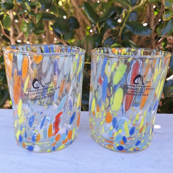 Murano Glass Cups Millefiori Tumblers Drinking Glasses Gift Set 2 Made in Italy - Picture 7 of 16